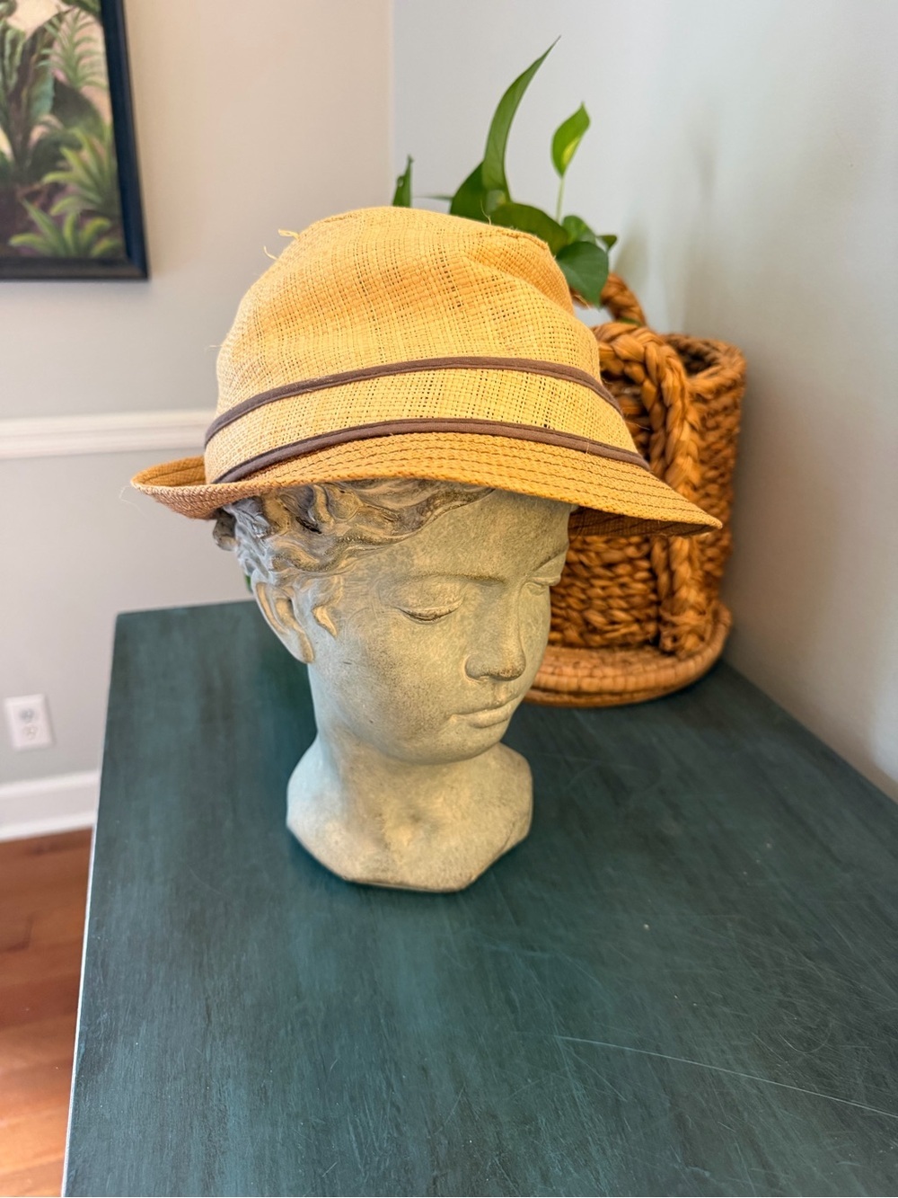 Tommy Bahama vintage woven straw fedora structured teardrop crown pinched front